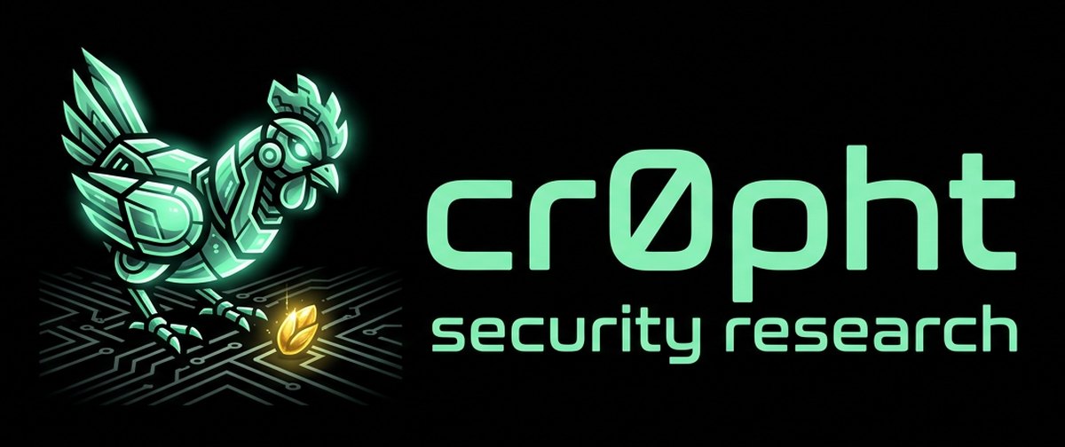 cr0pht security research: a glowing mint hen finding a golden grain on a circuit board
